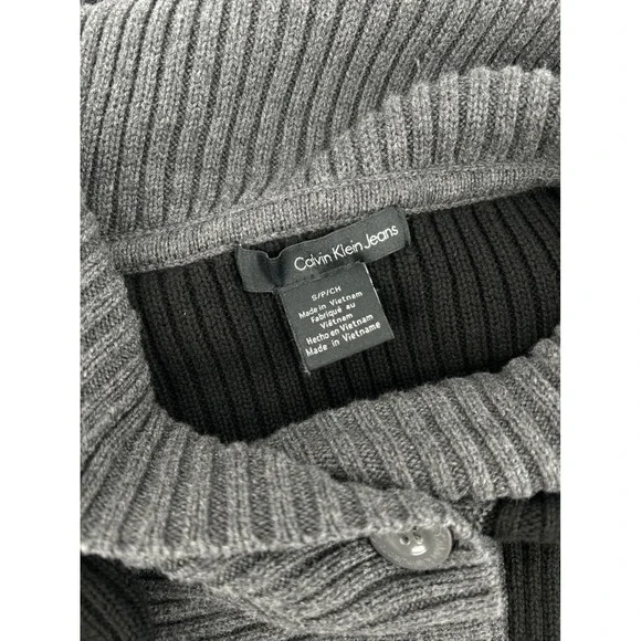 Y2K Goth Calvin Klein Ribbed Knit Hoodie Jacket Cyber Punk Sweater S - Picture 10 of 14